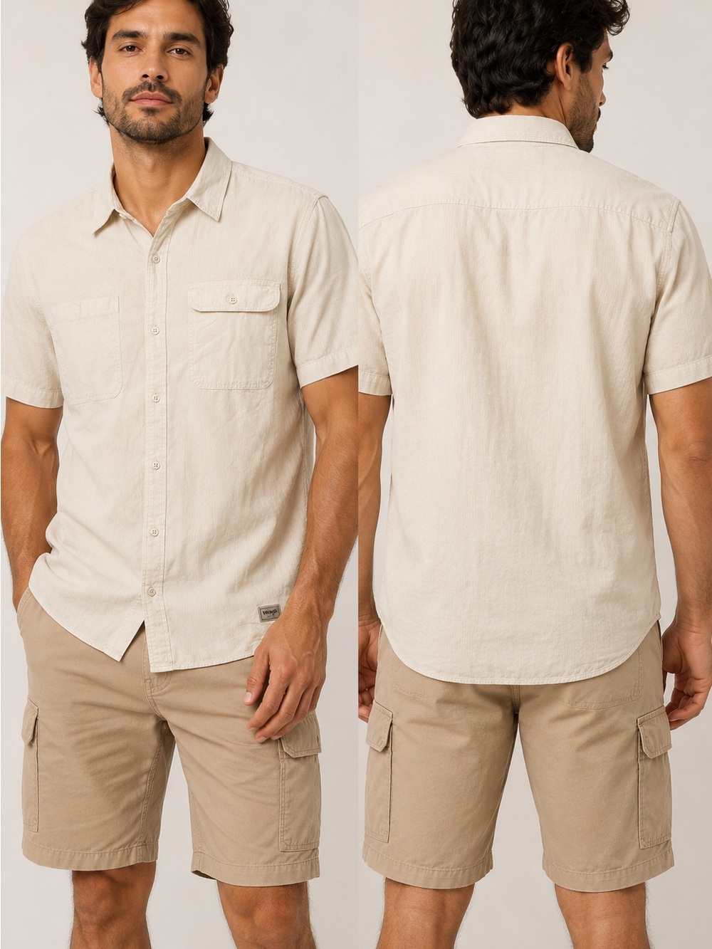 Wrangler Men's Short Sleeve Button-Down Shirt in Cream